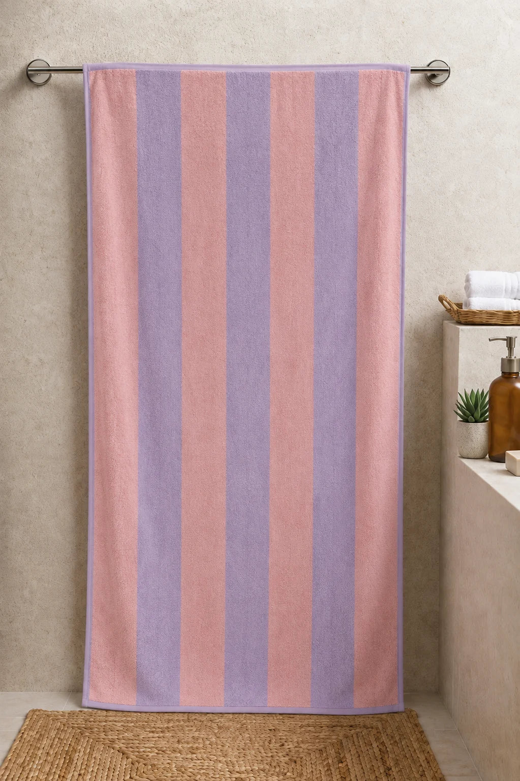 Pink & Lavender Striped Extra Soft 100% Cotton Bath Sheet Towel – 35 × 70 Inches
