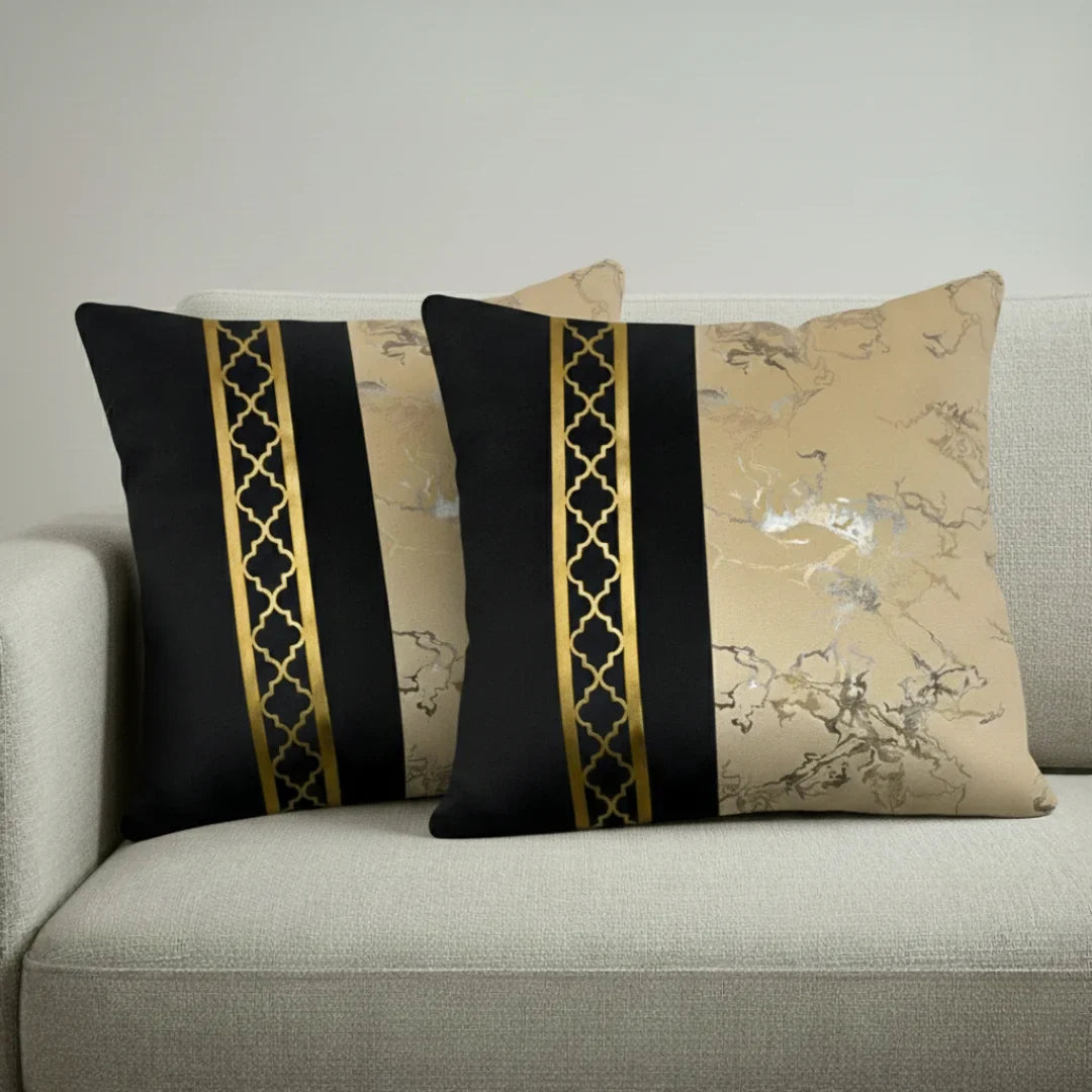 Dual-Tone Marble Velvet Cushion – Elegant Finish & Hidden Zip (Pack of 2)
