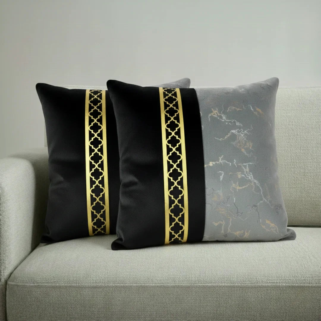 Dual-Tone Marble Velvet Cushion – Elegant Finish & Hidden Zip (Pack of 2)