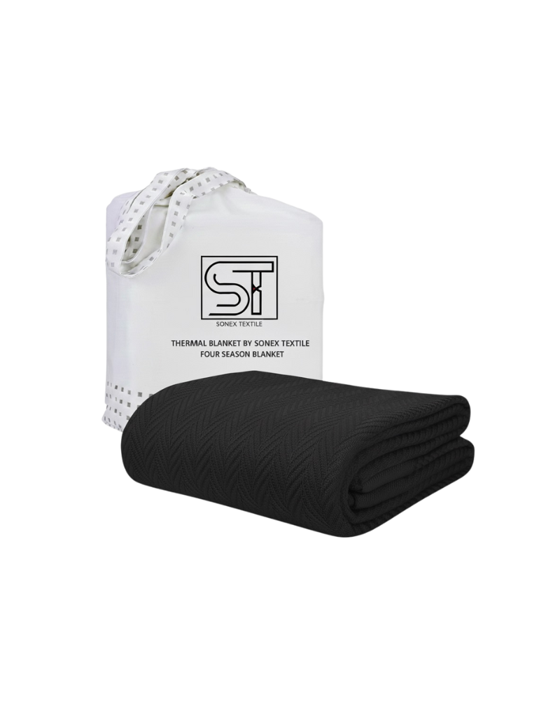 ULTRA SOFT THERMAL BLANKET – Dark Grey (Double Bed 210x240 cm) | 100% Cotton Weave | Four-Season Comfort | 250 GSM