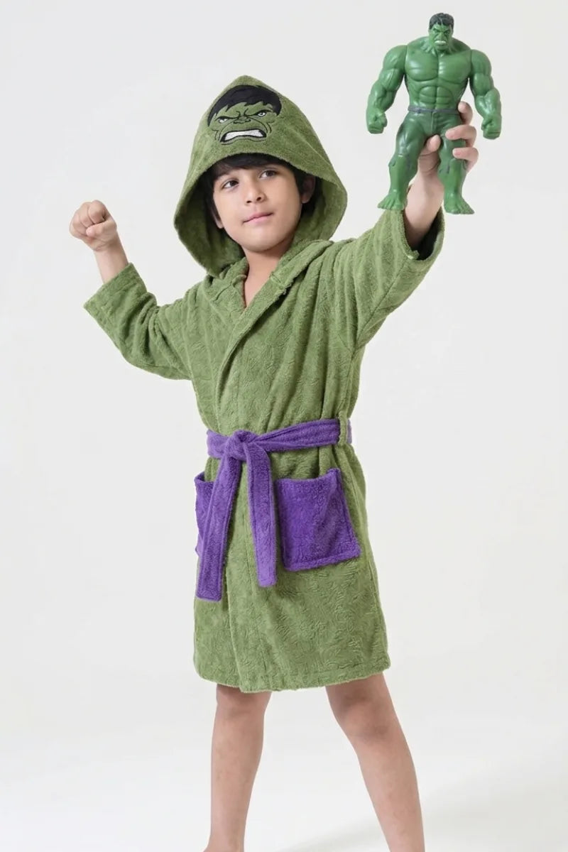 Superhero Hulk Kids Bathrobe – Soft Cotton Velvet for Boys & Girls 4-10