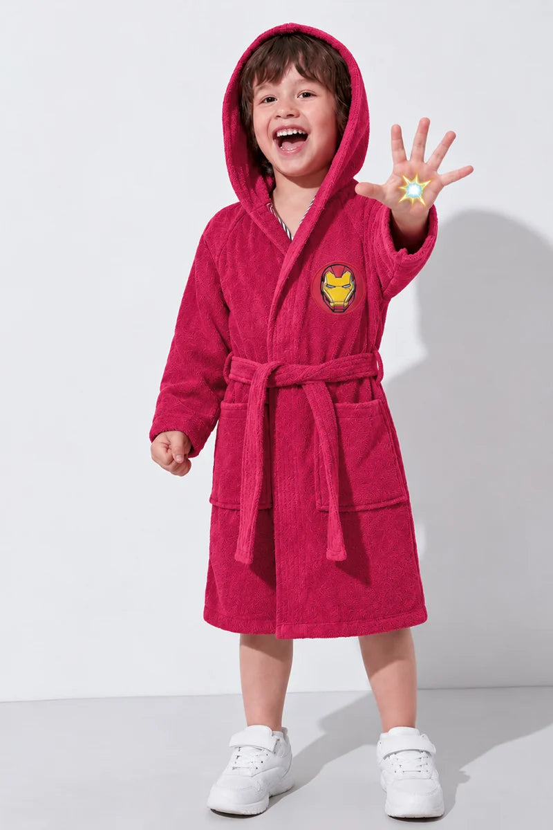 Iron Man Hooded Kids Bathrobe – Dark Pink (Ages 4, 6, 8, 10, 12 & 14 Years)