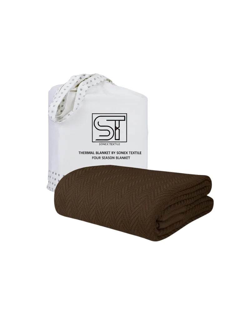ULTRA SOFT THERMAL BLANKET | Charcoal Brown (Double Bed 210x240 cm) | 100% Cotton Weave | Four-Season Comfort | 250 GSM