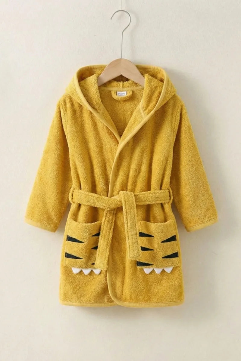 Tiger Hooded Kids Bathrobe – Yellow (Ages 4 to 10)