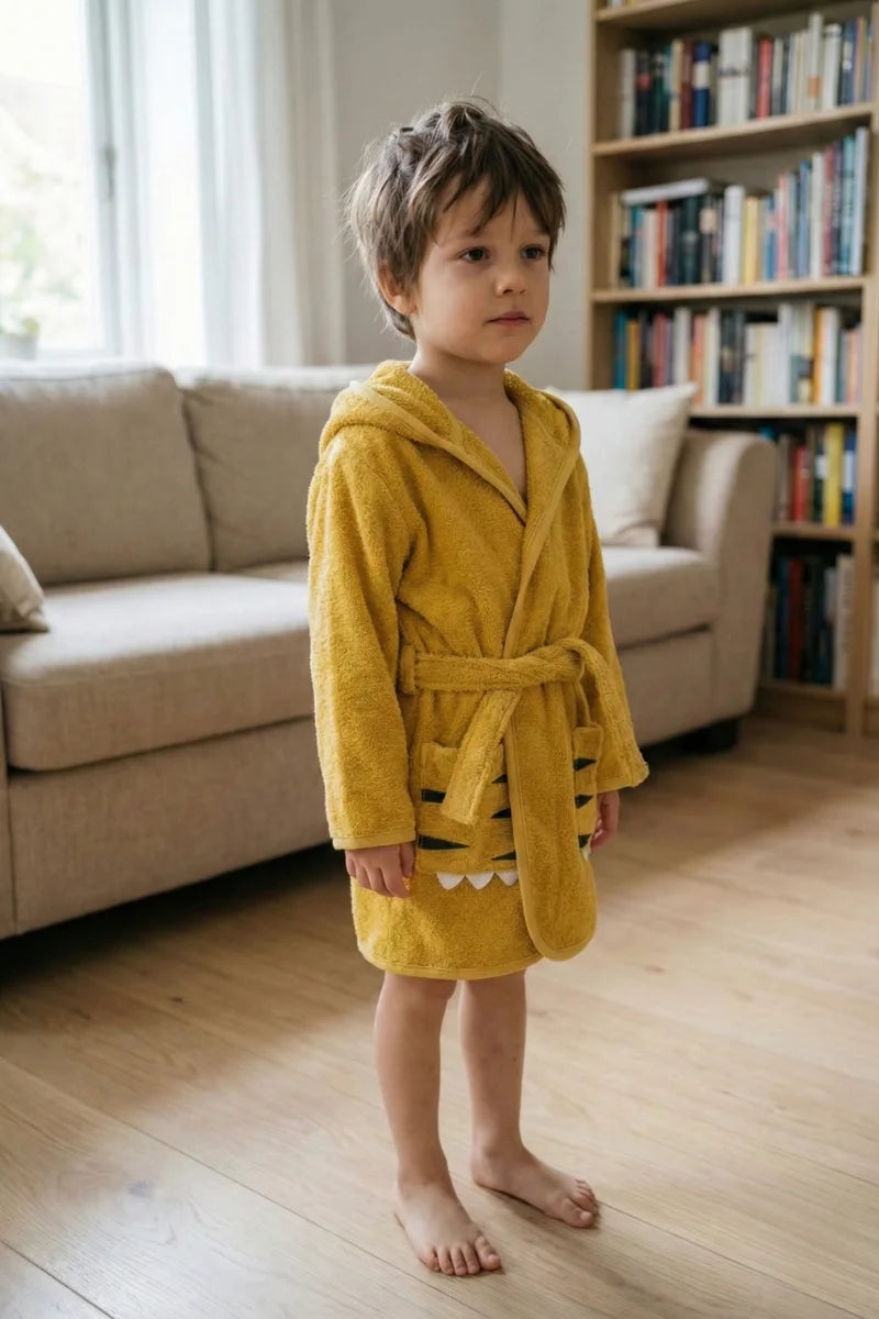 Tiger Hooded Kids Bathrobe – Yellow (Ages 4 to 10)