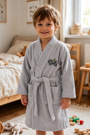 Little Boss Kids Bathrobe – Soft Grey & Cozy (Ages 6, 8, 10, 12 Years)