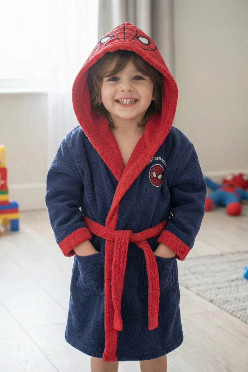 Spider man Hooded Kids Bathrobe – navy (Ages 4, 6, & 8)