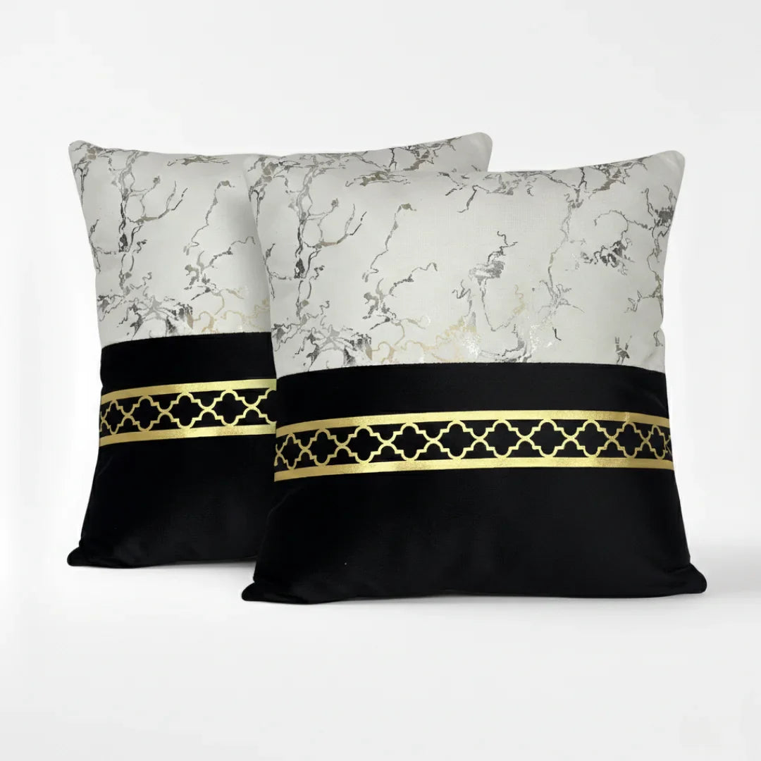 Dual-Tone Marble Velvet Cushion – Elegant Finish & Hidden Zip (Pack of 2)