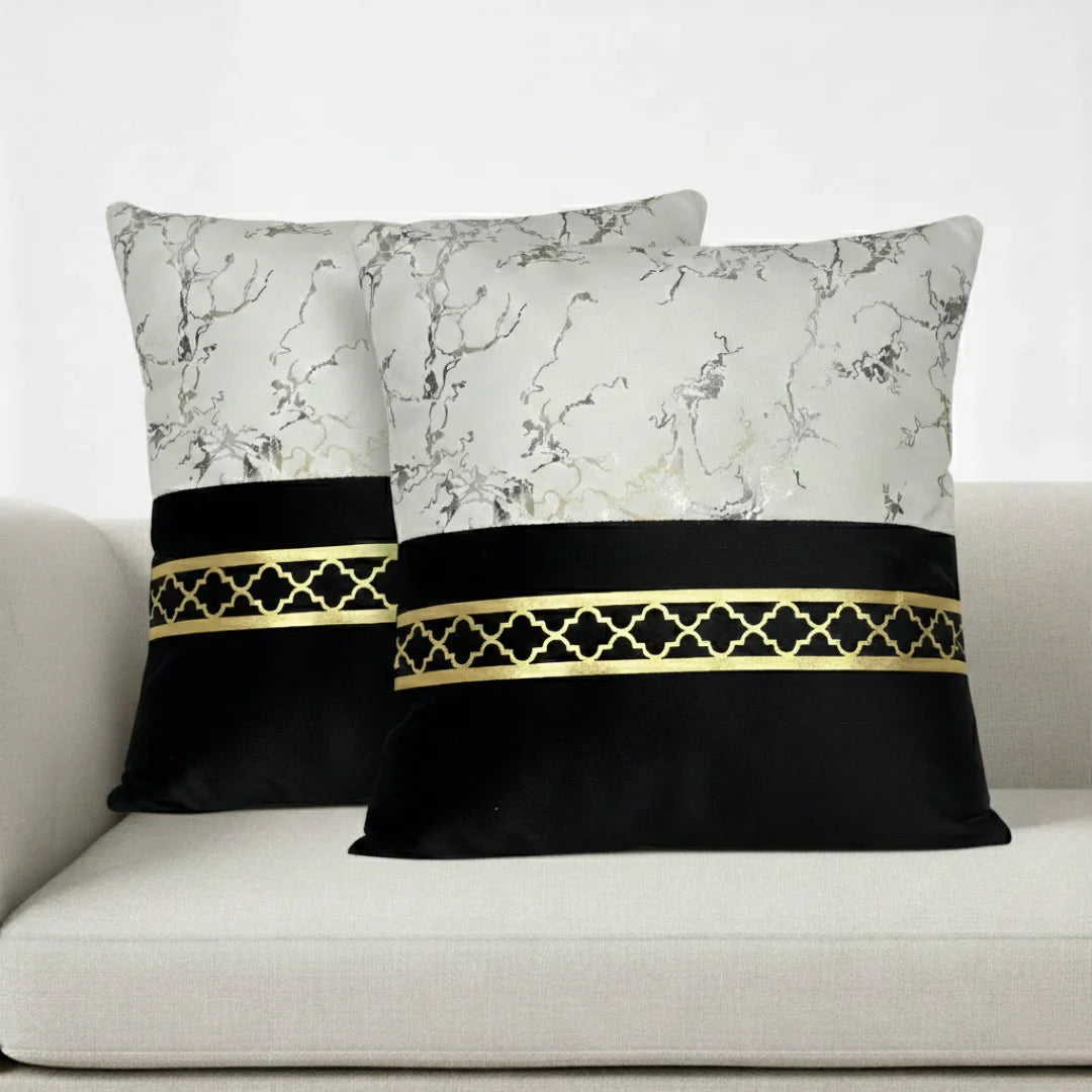 Dual-Tone Marble Velvet Cushion – Elegant Finish & Hidden Zip (Pack of 2)