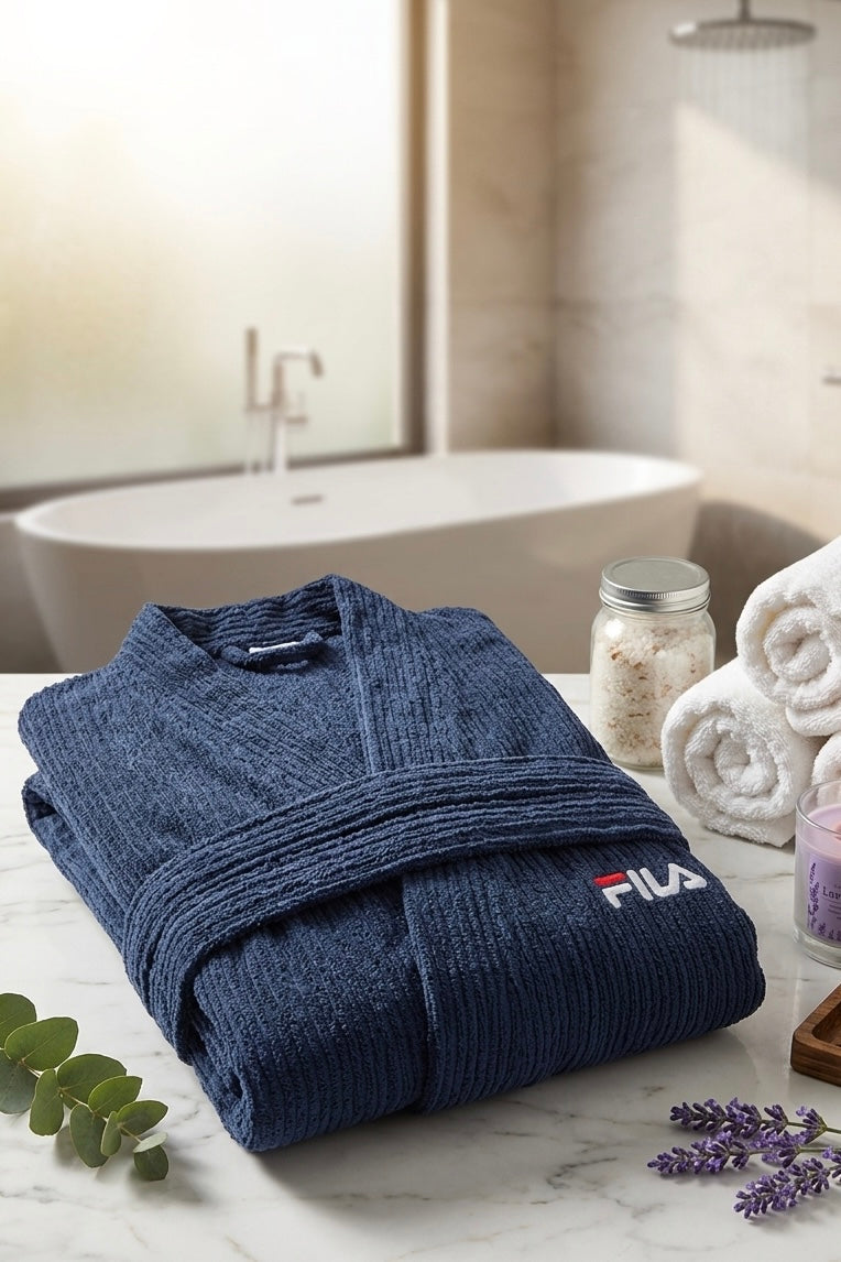 Kimono Branded cotton Bathrobe  |cream & navy blue | couple gift