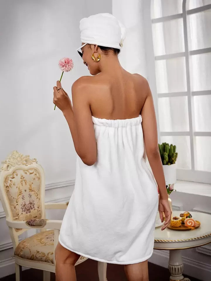 White Velvet Shower Wrap with hair turbi | 100% absorption | for Ladies
