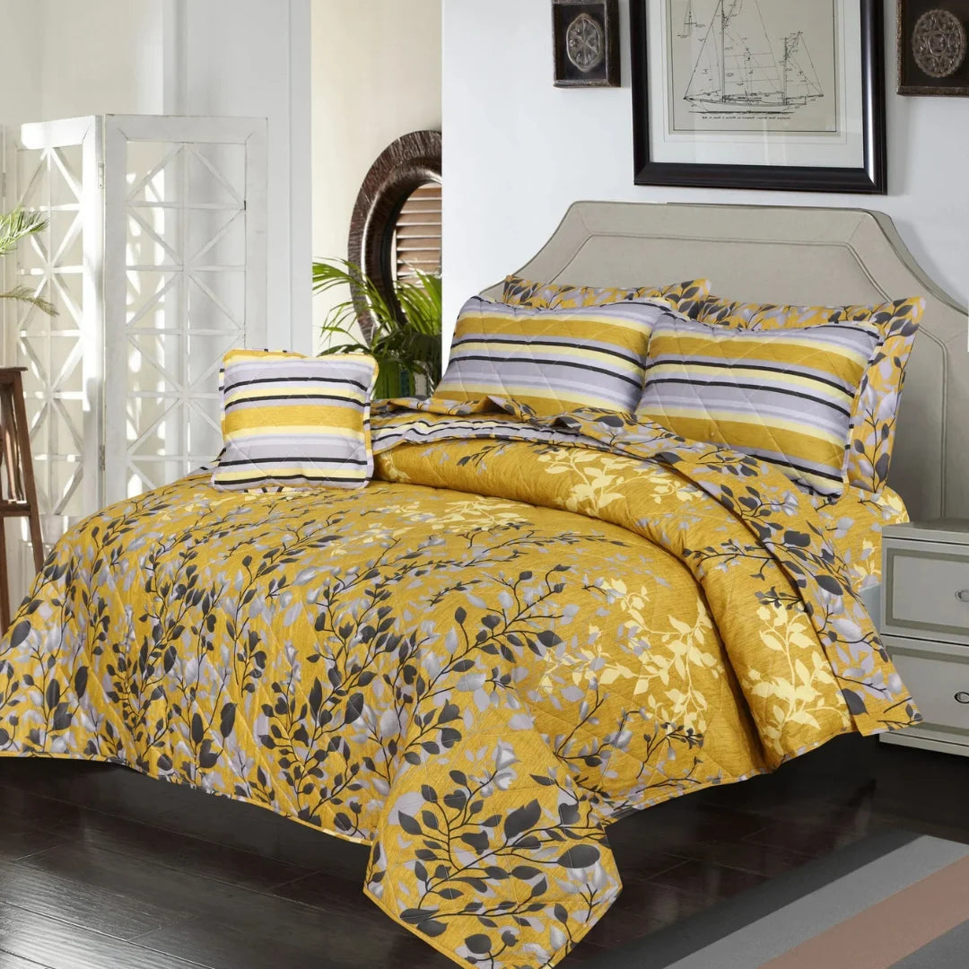 Signature Yellow Leaf Cotton Comforter Set – 7PCS