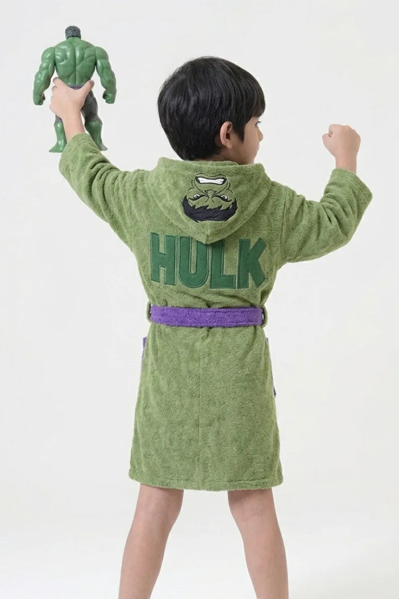 Superhero Hulk Kids Bathrobe – Soft Cotton Velvet for Boys & Girls 4-10