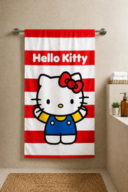 Hello Kitty Red and White Striped Bath Towel 27x53 inches