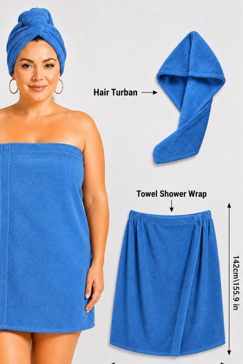 Womens Shower Wrap and Hair Turban set of 2 (Available in 4 Colors)