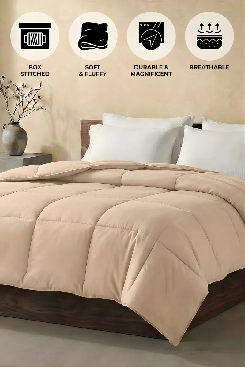 Soft Beige Quilted Comforter with Corner Tabs