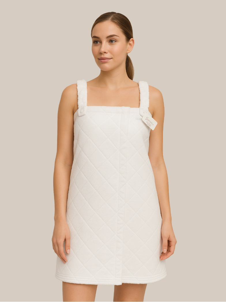 Check box Velvet Shower Wrap with strips | 100% absorption | for Ladies | pink & white