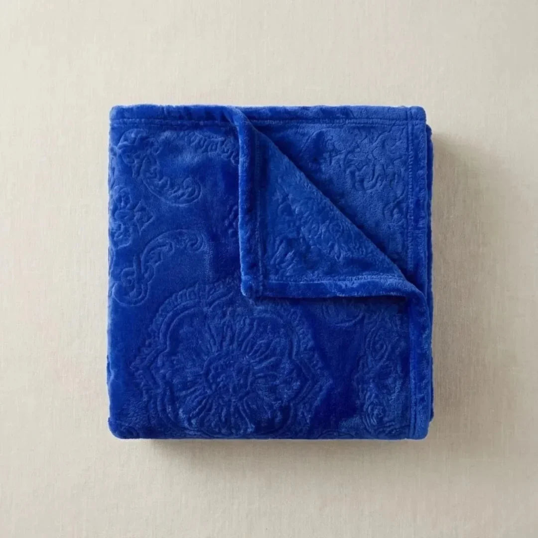 Premium Royal Blue Dyed Embossed AC Fleece Blanket