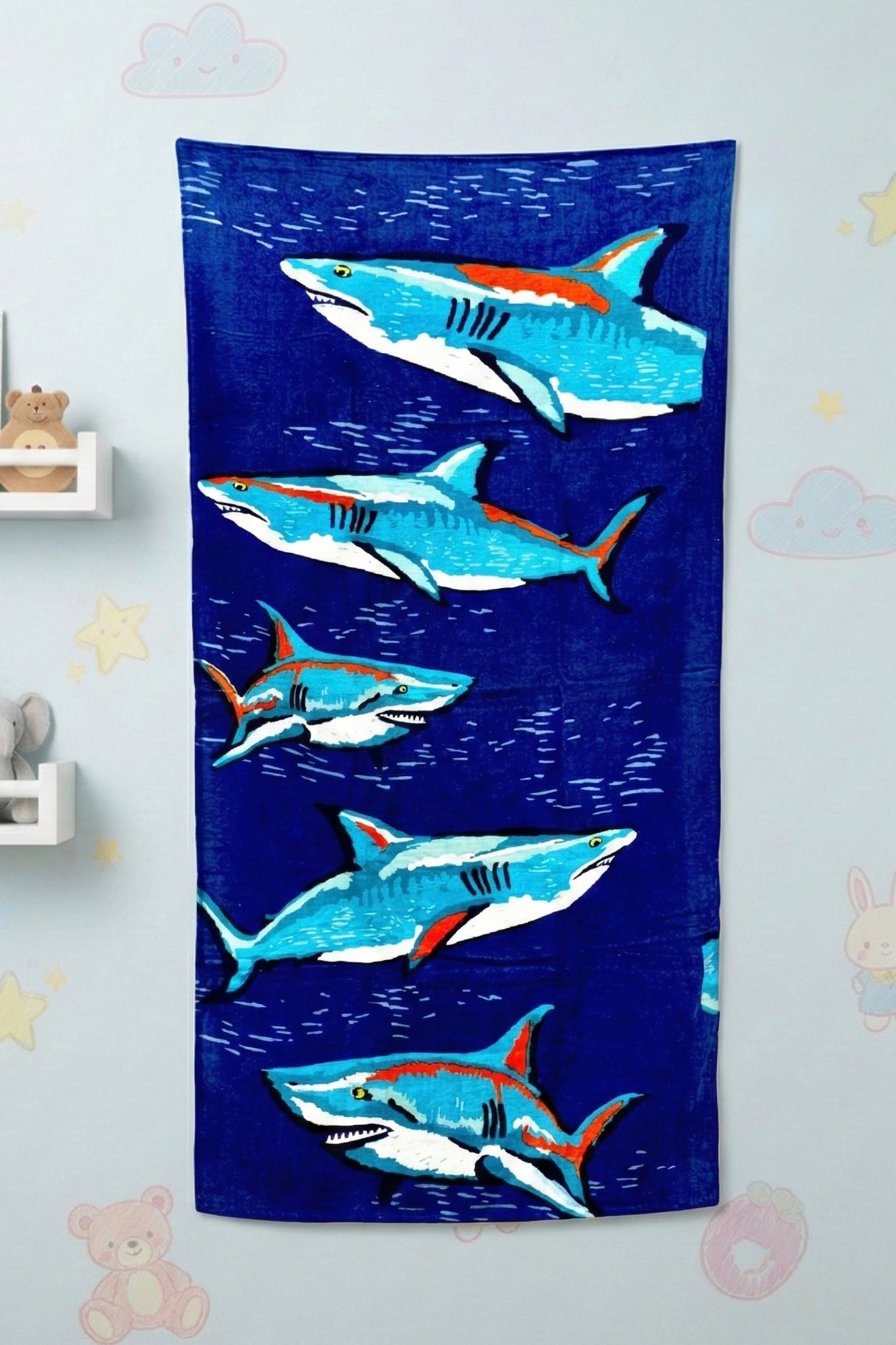 Blue shark Cartoon Towel – Perfect for Toddlers & Young Children