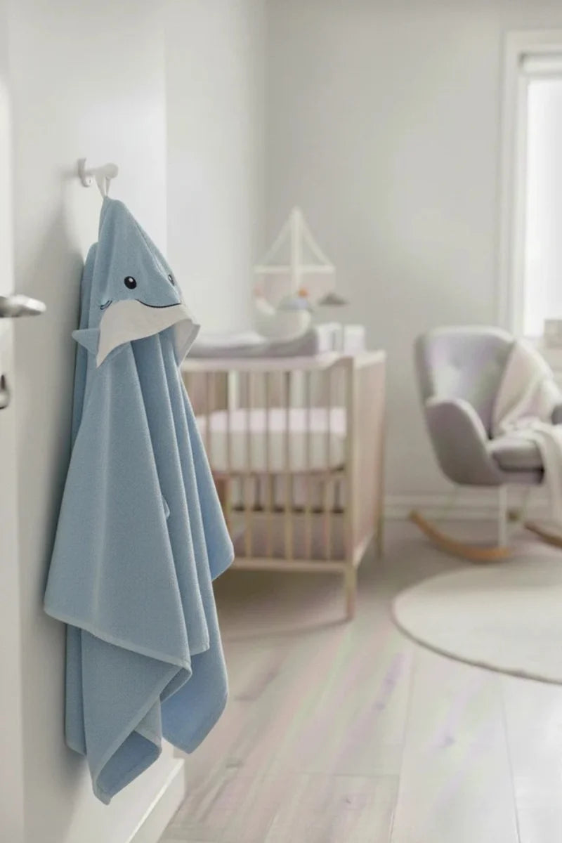Kids Hooded warping sheet Towel Blue Fish Hooded Towel