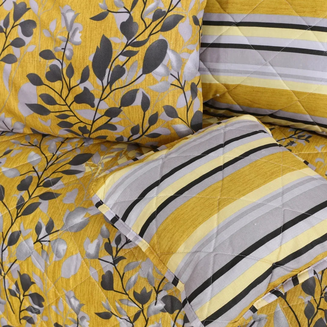 Signature Yellow Leaf Cotton Comforter Set – 7PCS