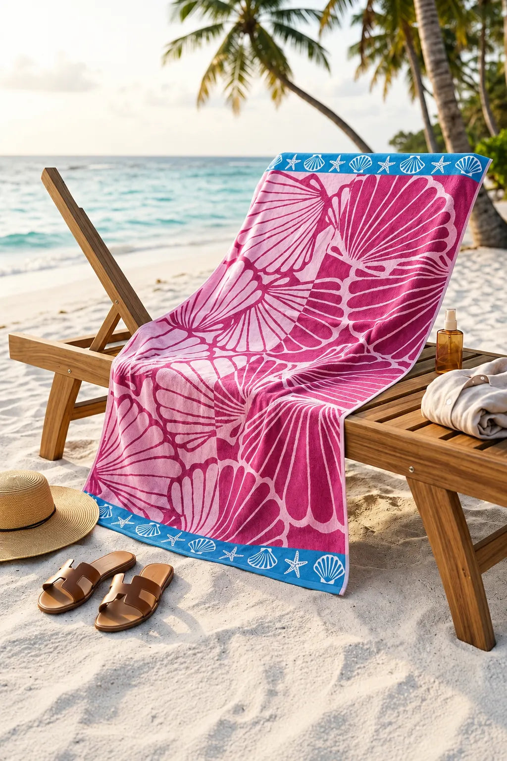 Pink Seashell Printed 100% Cotton Extra Soft Bath Sheet Towel – 35 × 70 Inches