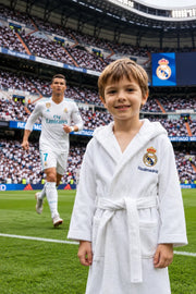 Real Madrid Kids Bathrobe – Premium White Soft & Cozy Bathrobe (Ages 4, 6, 8, 10, 12 Years)
