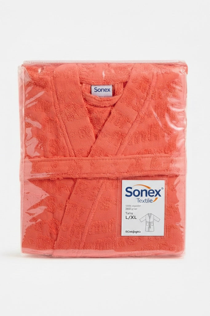 Women (Mr,s) embossed Bathrobe – Rich orange, Soft cotton , Luxurious Fit