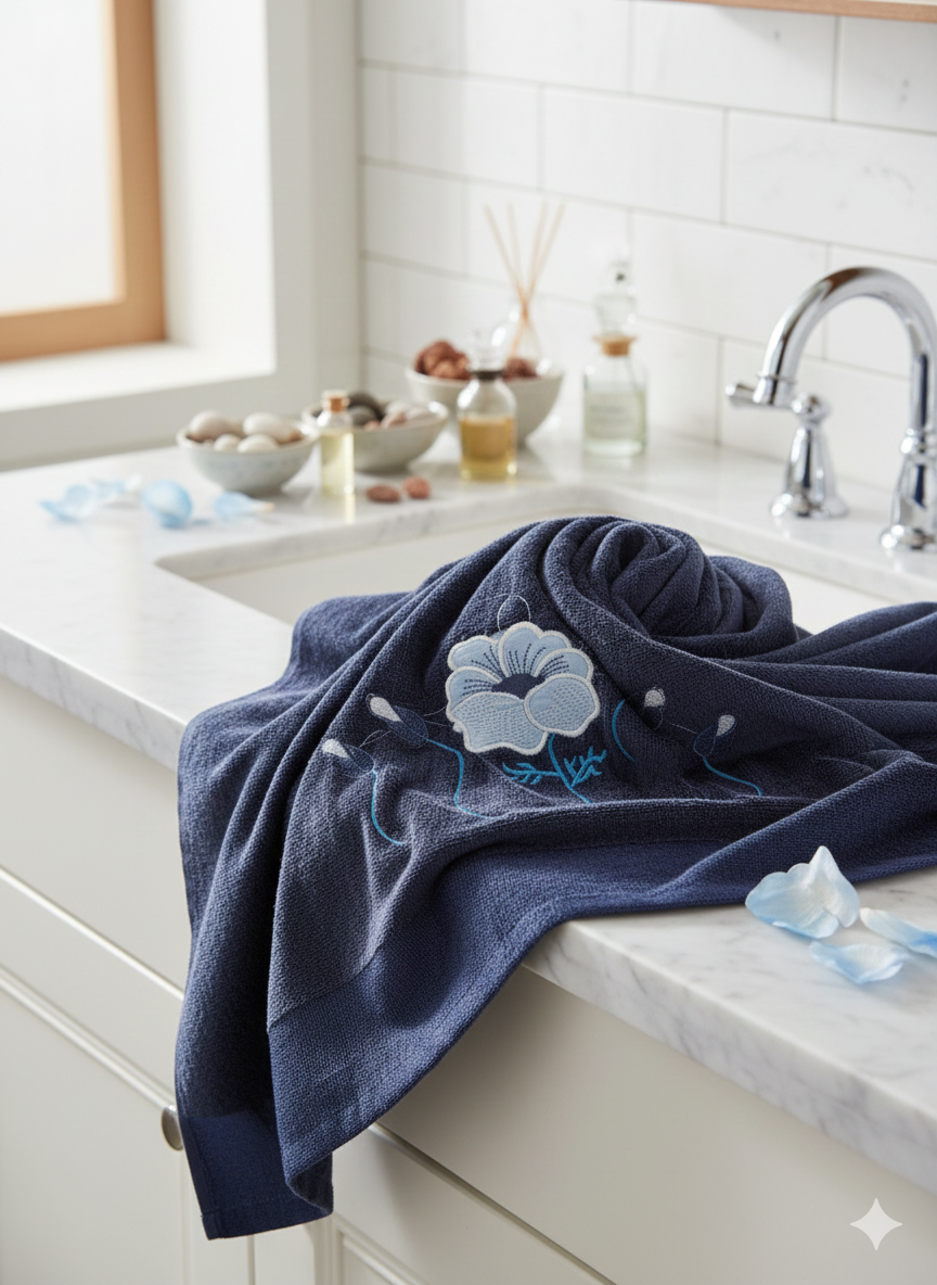 Navy Velvet Embroedry Towel pack of 2 | 30x60 inches | Embroedry set SALE