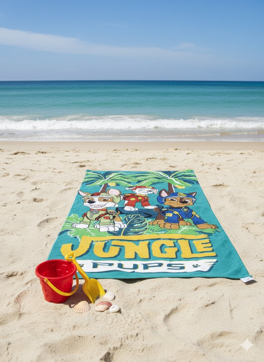 JUNGLE PUPS Cartoon Print Bath Towel – Fun & Colorful for Kids