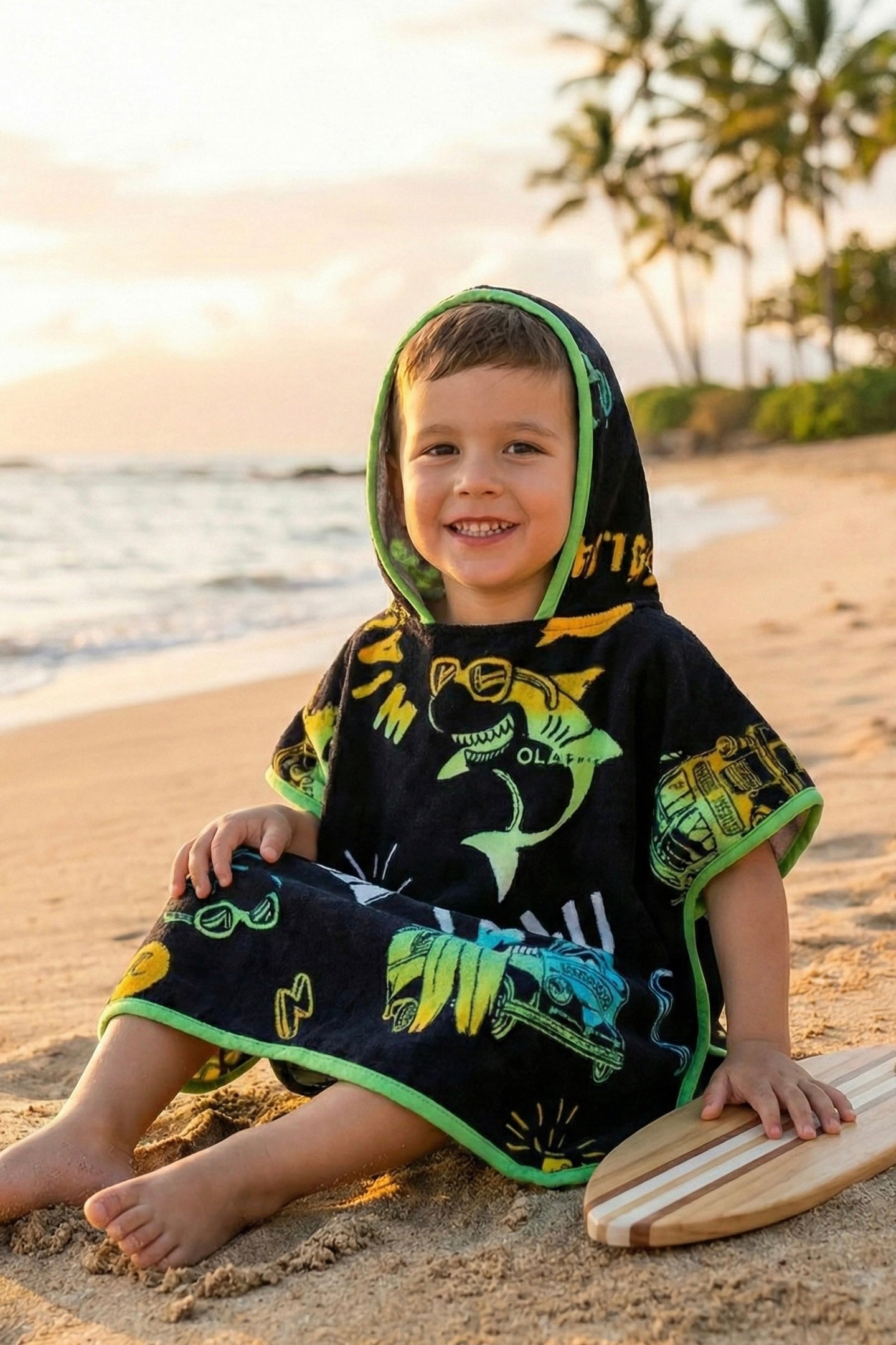 Kids Black Hoodie Towel | Hooded Bath Poncho | Personalized Kids Bath Towel