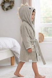 Silver dino Kids Bathrobe – Soft & Cozy | For Kids Aged 4-8 Years