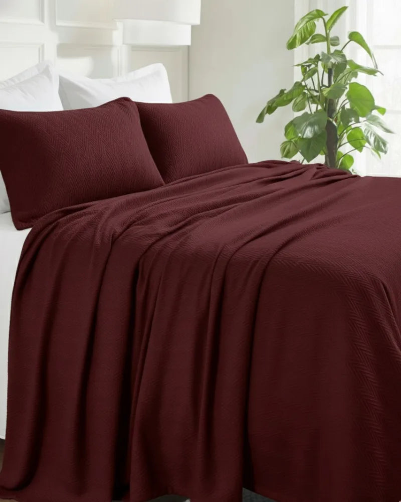ULTRA SOFT THERMAL BLANKET – Maroon (Double Bed 210x240 cm) | 100% Cotton Weave | Four-Season Comfort | 250 GSM