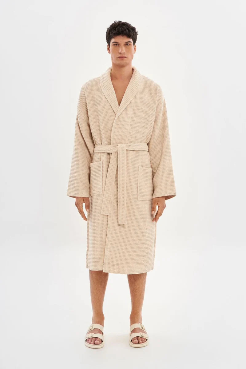 Luxurious 100% Pure Cotton Waffle Bathrobe – Soft, Absorbent & Breathable Comfort