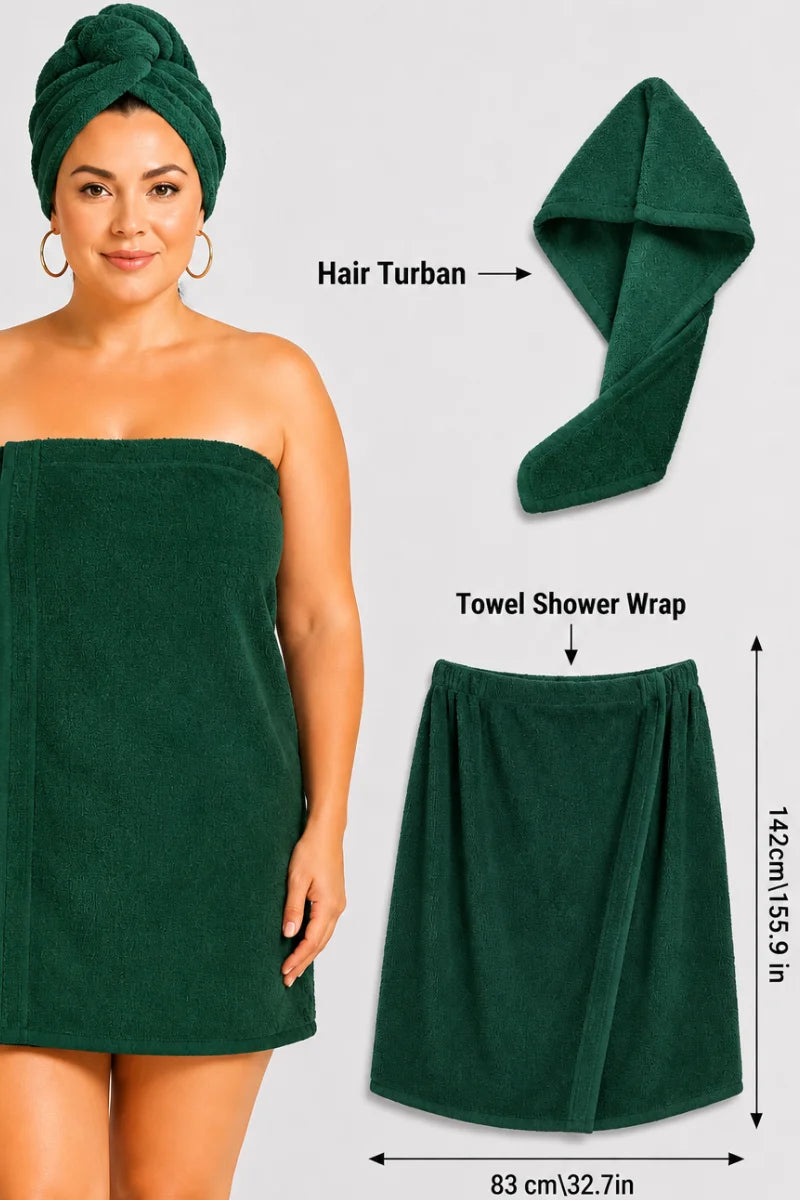 Womens Shower Wrap and Hair Turban set of 2 (Available in 4 Colors)