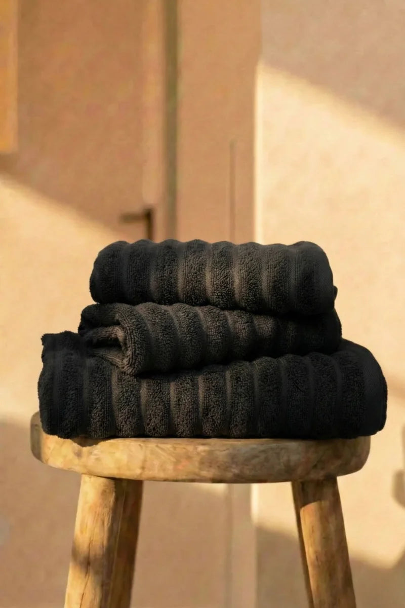 Premium Dark Gray Cotton Towels Set | Pack of 3 | green & black