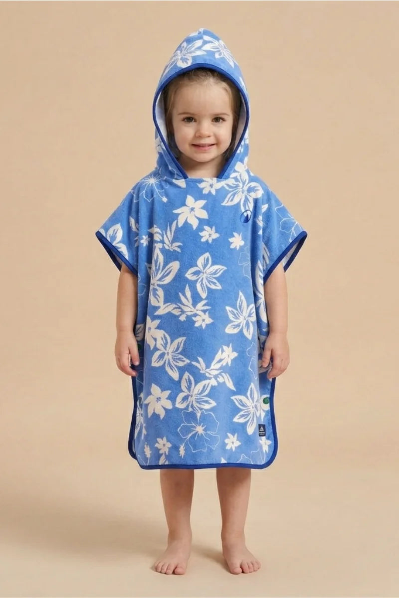 Kids Beach & Surf Hooded Poncho – Blue Biscus