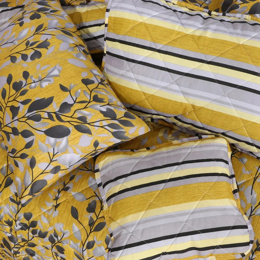 Signature Yellow Leaf Cotton Comforter Set – 7PCS
