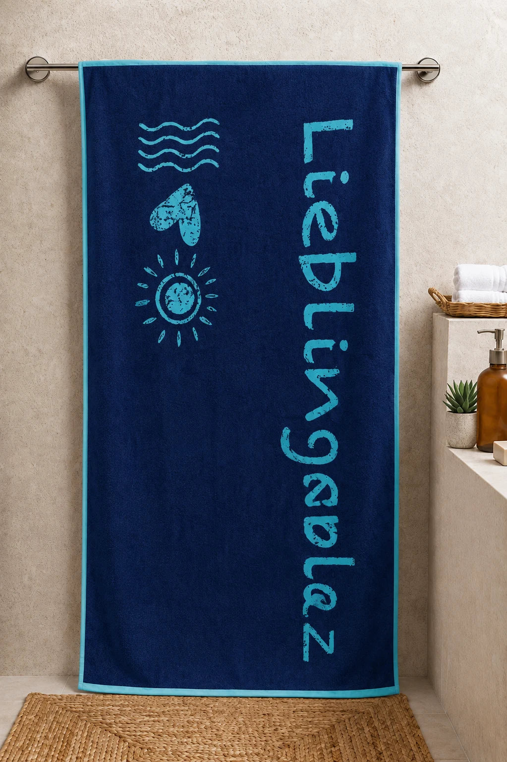Navy Blue Printed 100% Cotton Extra Soft Bath Sheet Towel – 35 × 70 Inches