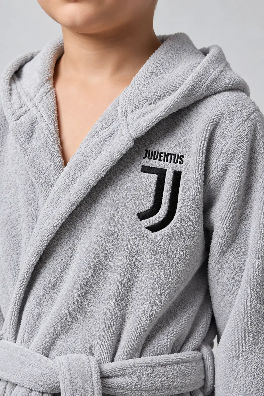 Juventus Hooded Kids Bathrobe – Soft Grey & Cozy (Ages 4, 6, 8, 10, 12 Years)