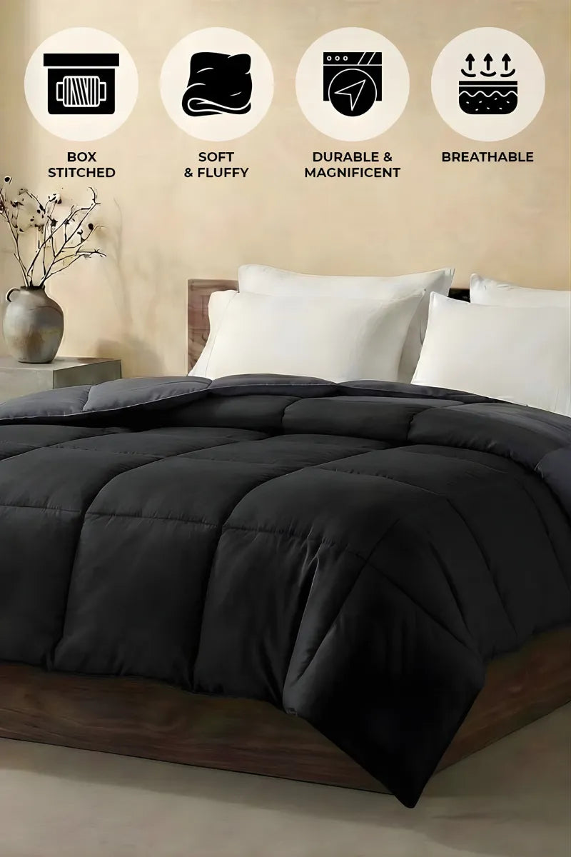 Soft Black/Gray Quilted Comforter with Corner Tabs