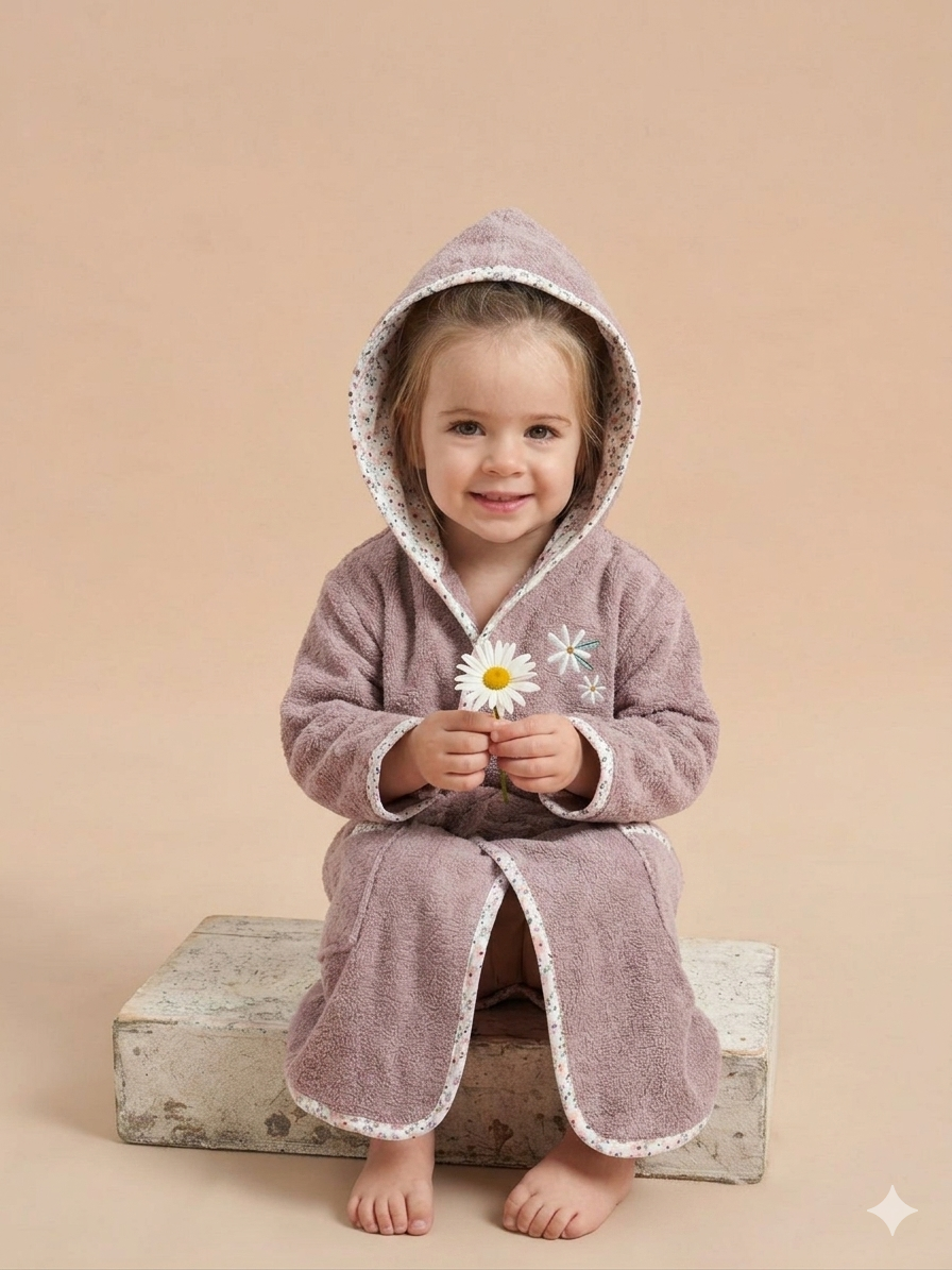 Flowers Hooded Kids Bathrobe – Lilac (Ages 9 Months to 3 Years)