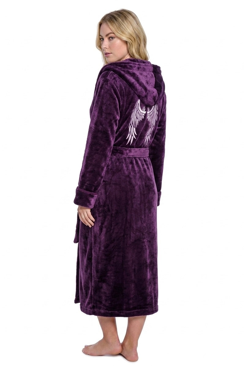 Purple Angel Embroidered Fleece Bathrobe for Women