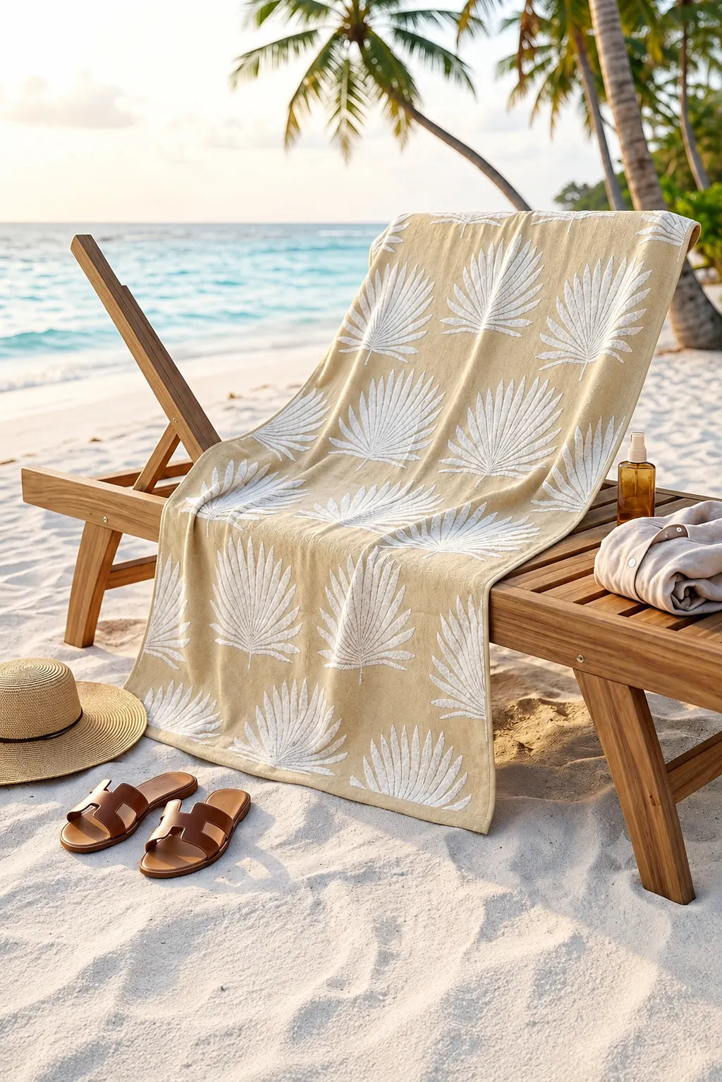 Beige Leaf Printed 100% Cotton Extra Soft Bath Sheet Towel – 35 × 70 Inches