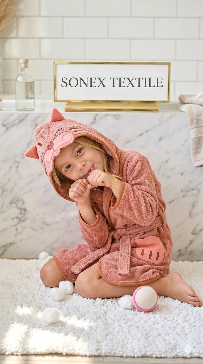 New Cat Hooded Kids Bathrobe – ORANGE (Ages 4 to 8)