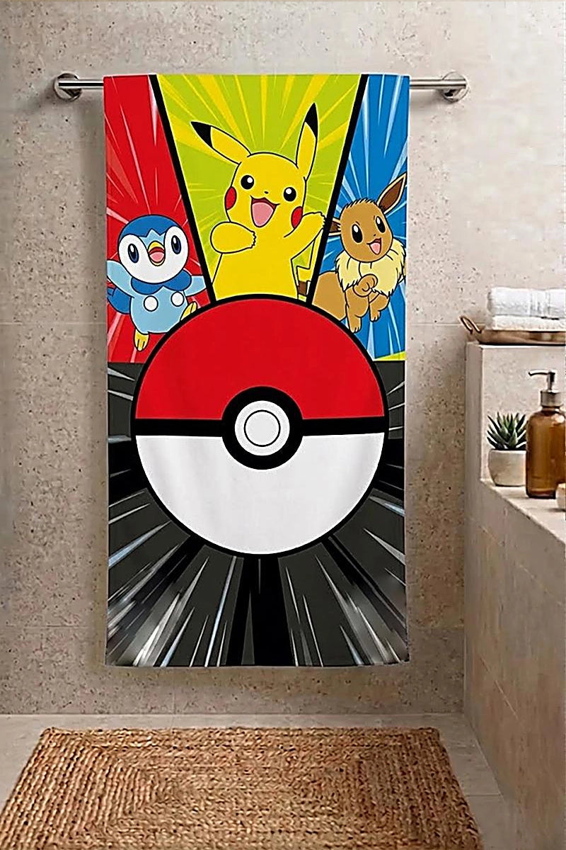 Pokémon Cartoon Kids Bath Towel with Pikachu - Soft and Absorbent Towel