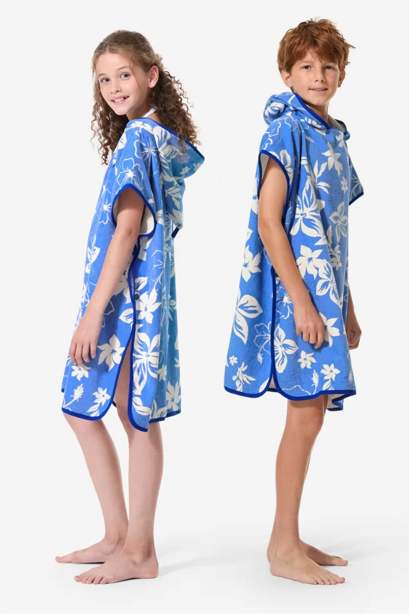 Kids Beach & Surf Hooded Poncho – Blue Biscus