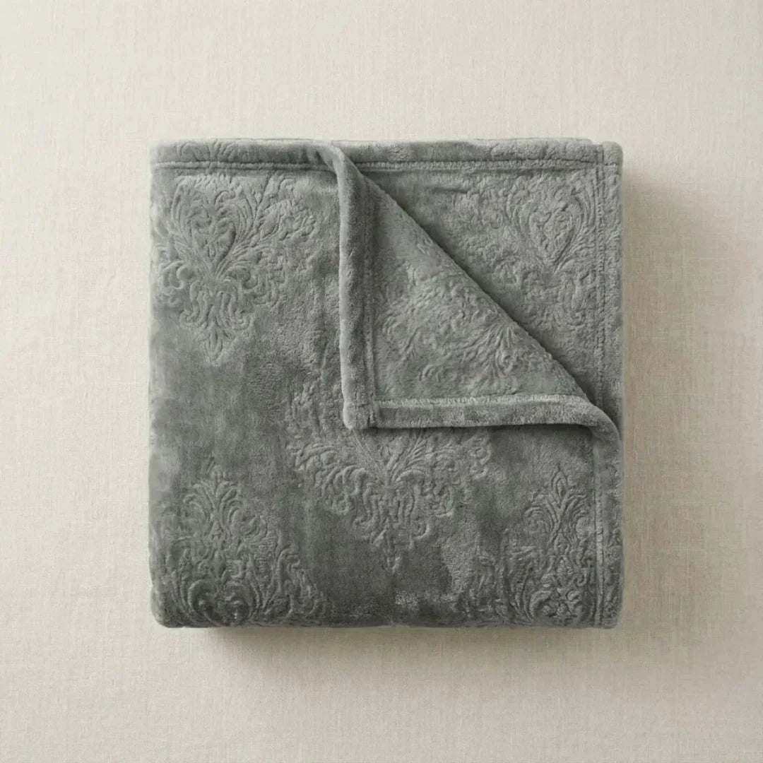 Premium Grey Dyed Embossed AC Fleece Blanket