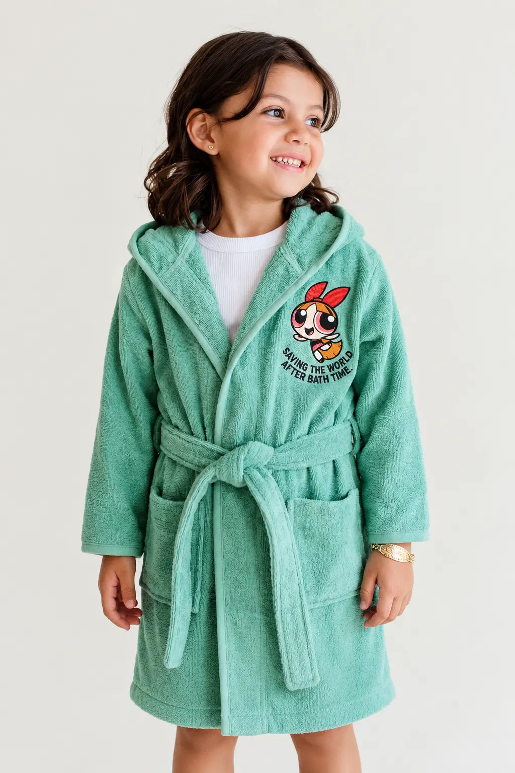 Powerpuff Girls Blossom Hooded Kids Bathrobe – (Ages 2, 4, 6, 8, 10, 12 & 14 Years)