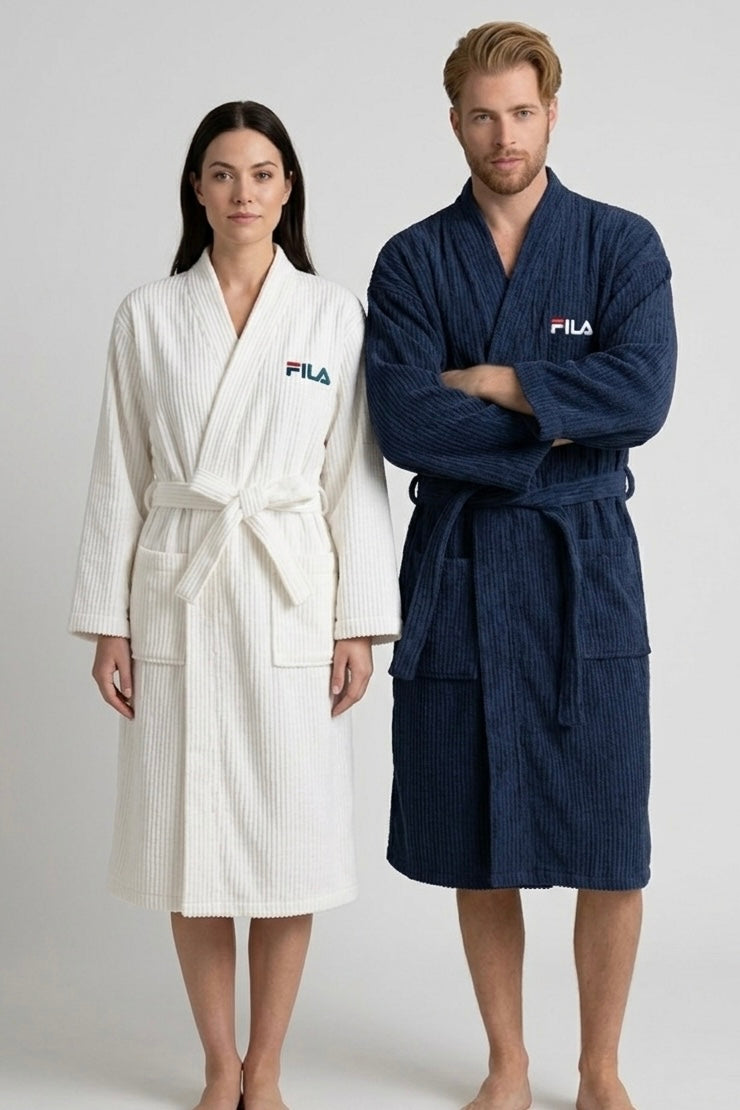 Kimono Branded cotton Bathrobe  |cream & navy blue | couple gift